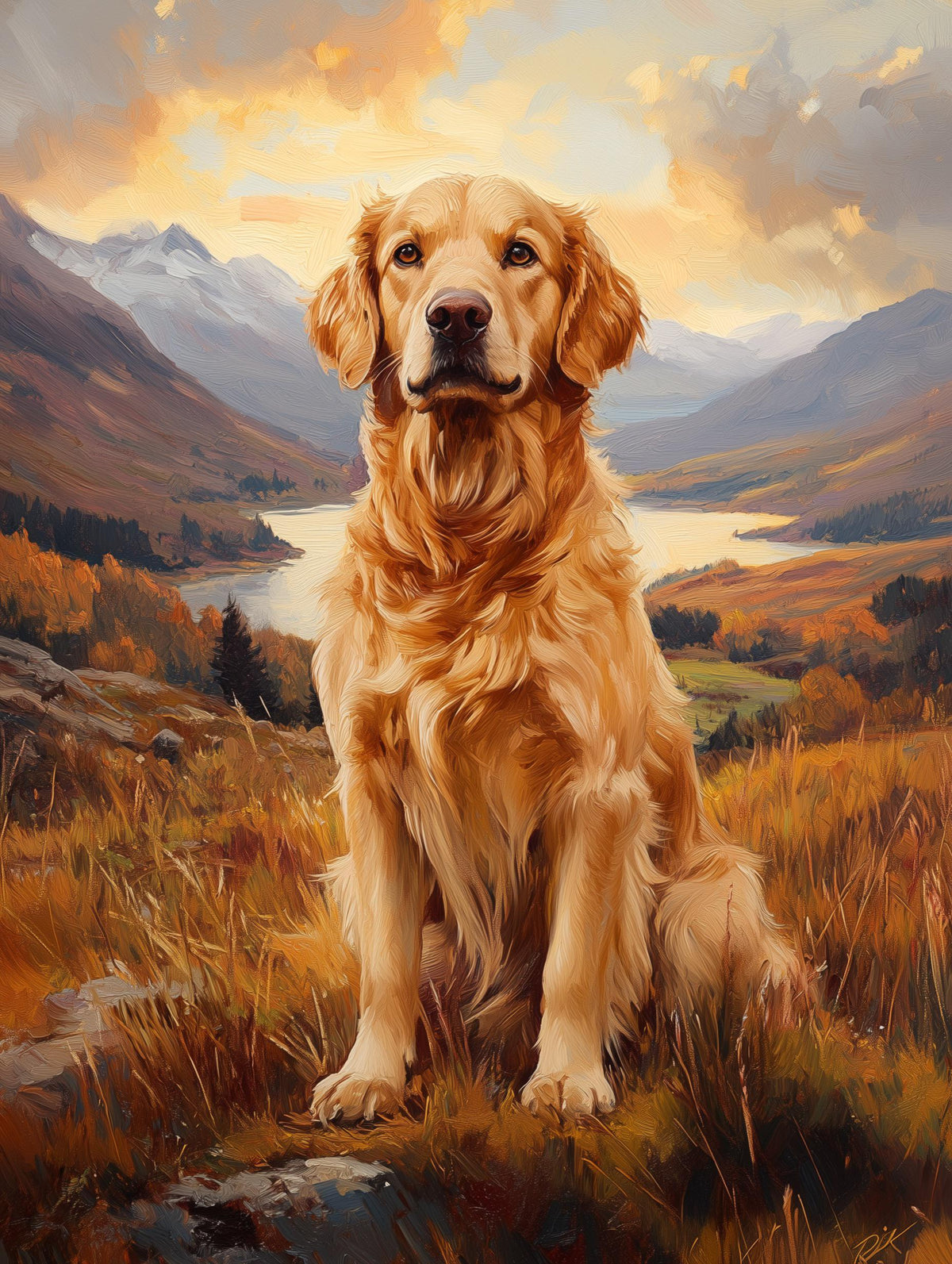 Painterly Golden Retriever canvas print with generous strokes through the coat