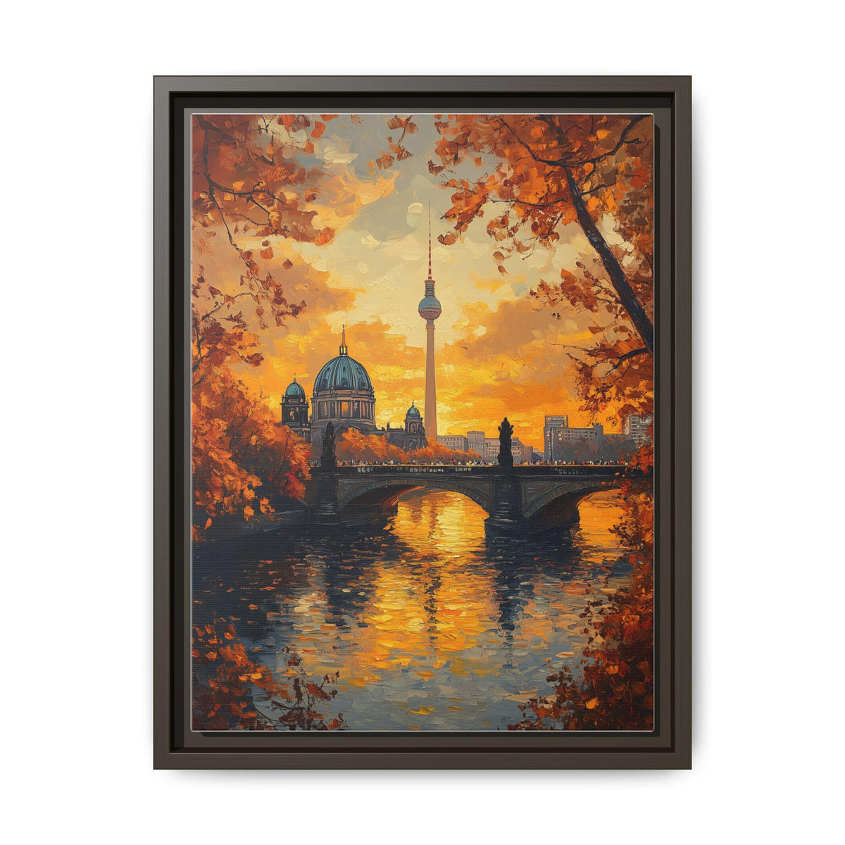 Berlin wall art framed canvas print in an espresso wood frame
