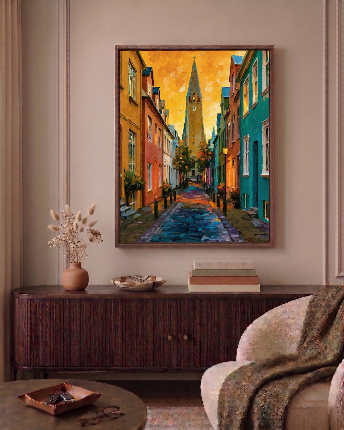 Iceland cityscape framed canvas on cotton canvas, ready to hang