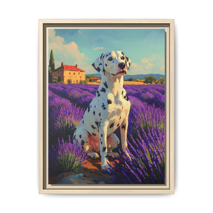 Dalmatian wall art framed canvas print in a natural wood frame