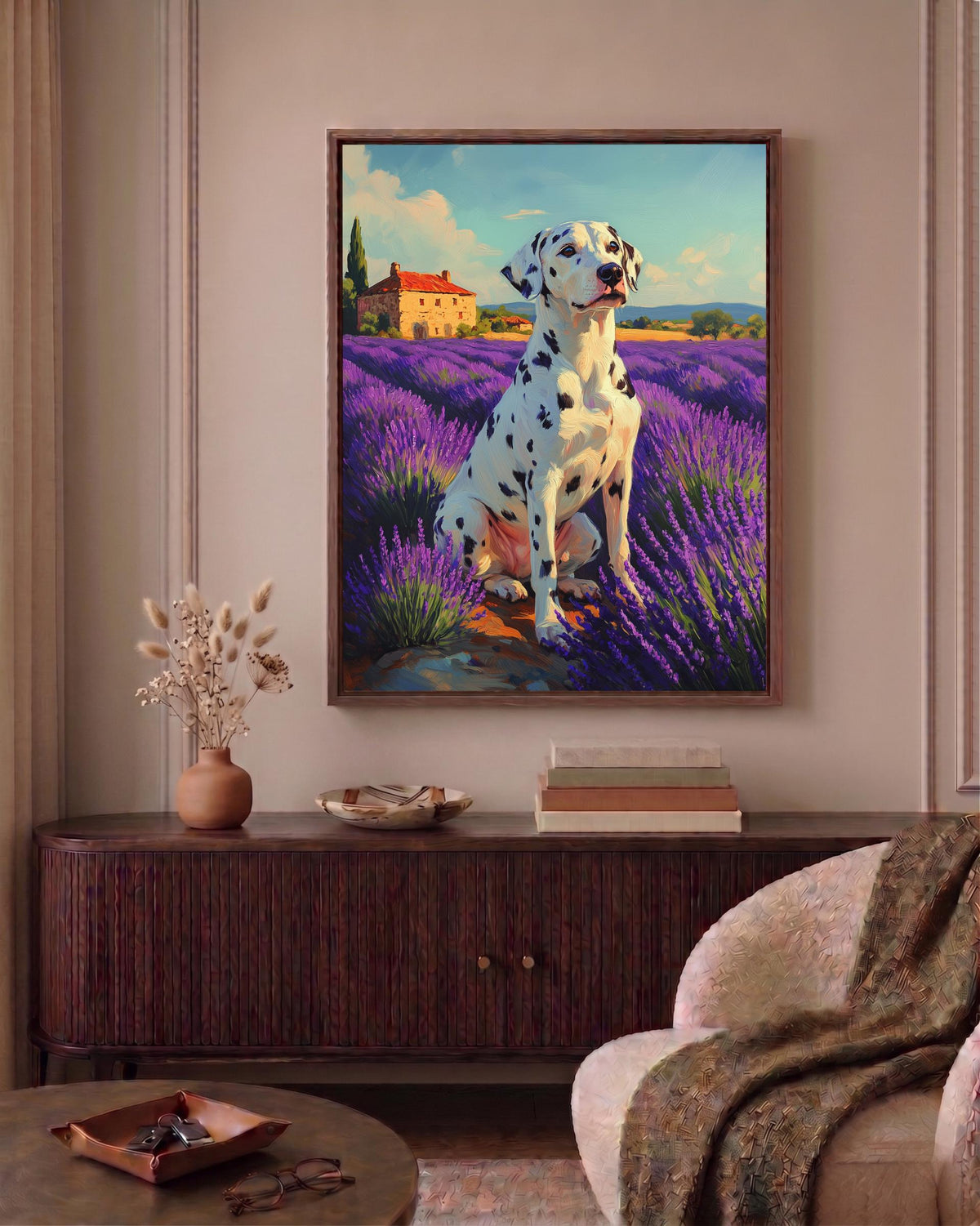 Dalmatian framed canvas hand-framed in solid wood, made to order