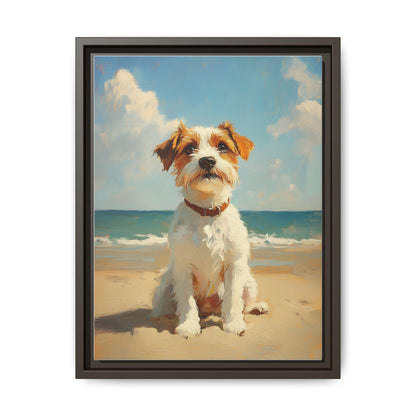 Jack Russell wall art framed canvas print in an espresso wood frame