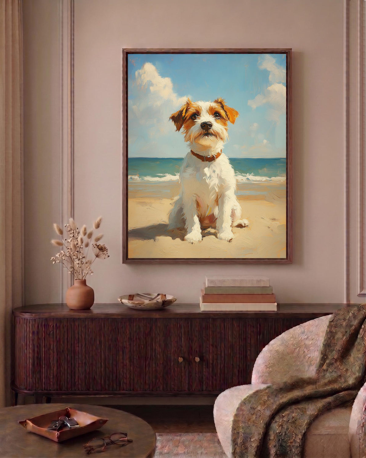 Jack Russell terrier canvas print on cotton canvas, hand-framed in solid wood