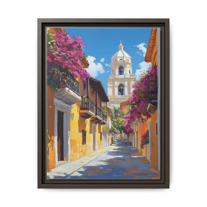 Cartagena wall art framed canvas print in an espresso wood frame