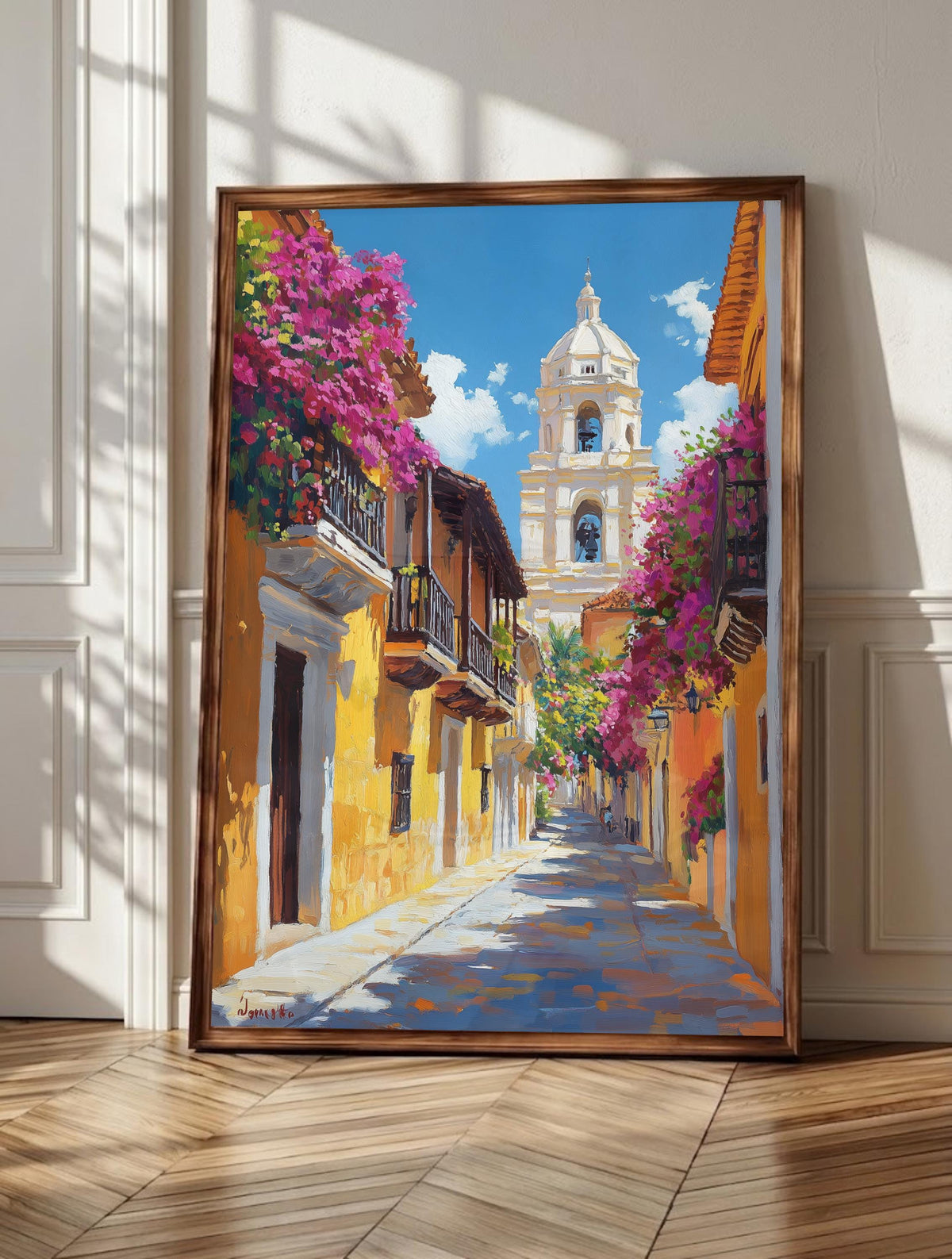 Cartagena wall art: colonial balconies and bright stucco walls of Colombia's Old City