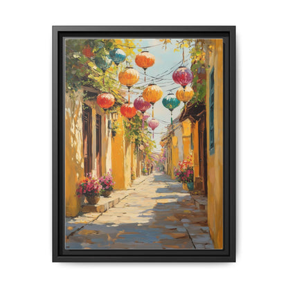 Hoi An wall art framed canvas print in a black wood frame