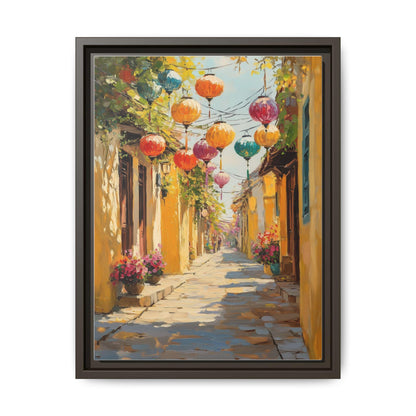 Hoi An wall art framed canvas print in an espresso wood frame