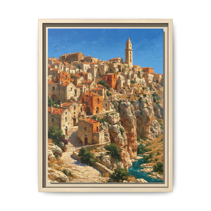 Matera wall art framed canvas print in a natural wood frame