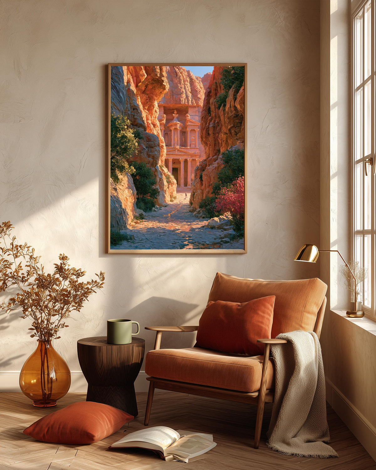 Petra Treasury framed canvas hand-framed in solid wood, ready to hang