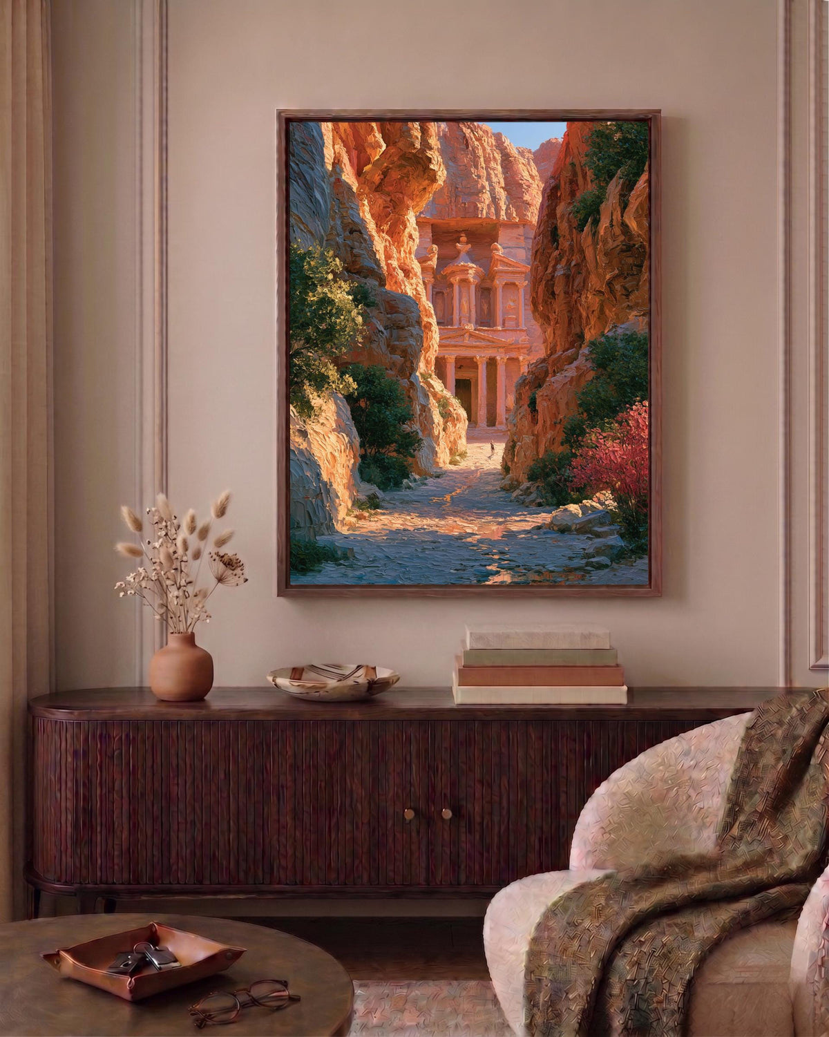 Oil-painting style desert ruins print on cotton canvas, made to order
