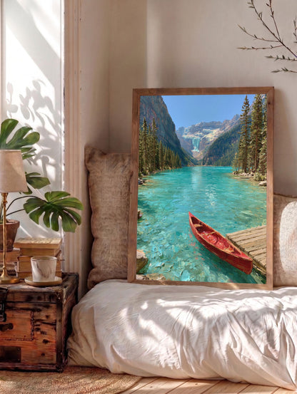 Lake Louise Wall Art — painterly canvas art, hand-framed in solid wood