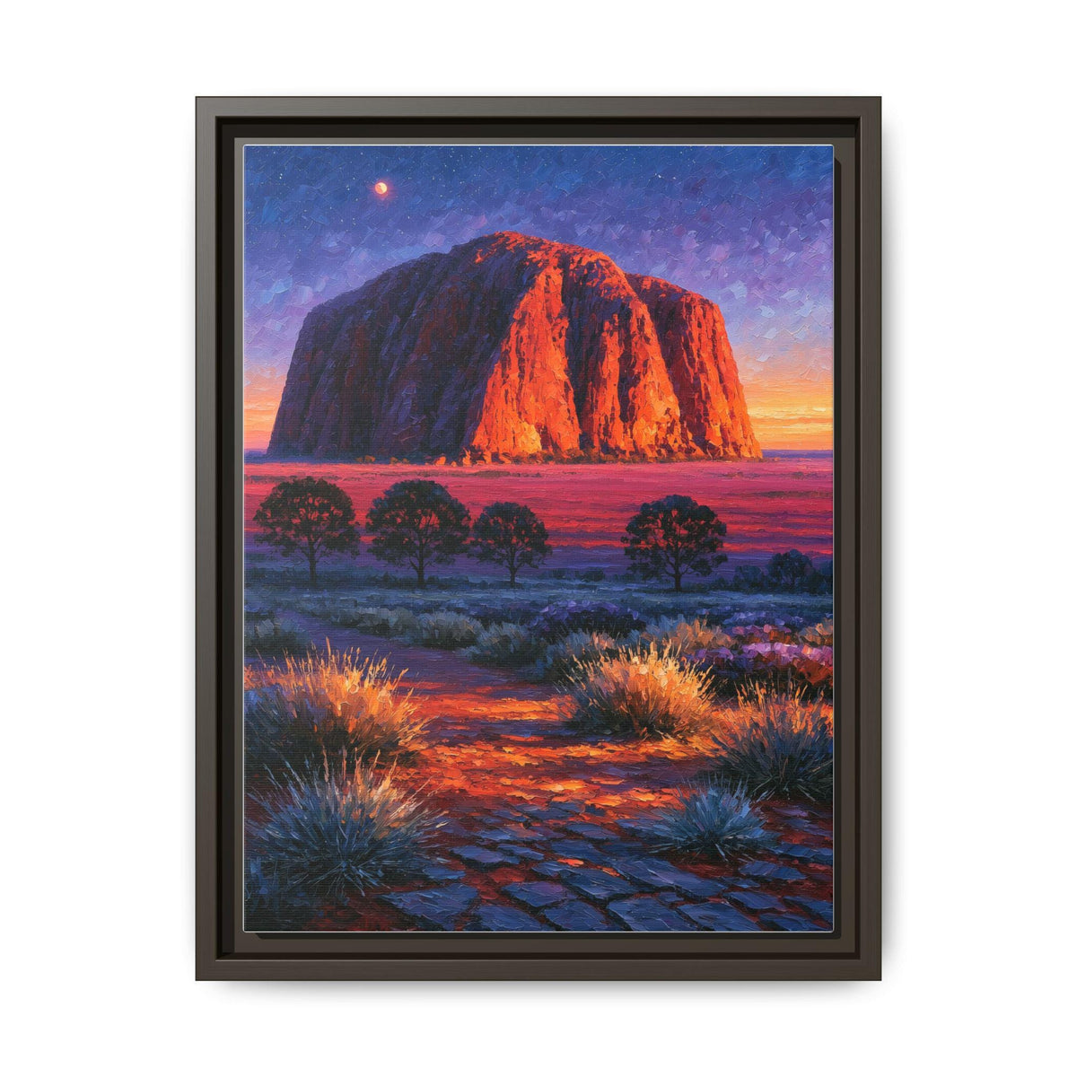 Uluru wall art framed canvas print in an espresso wood frame