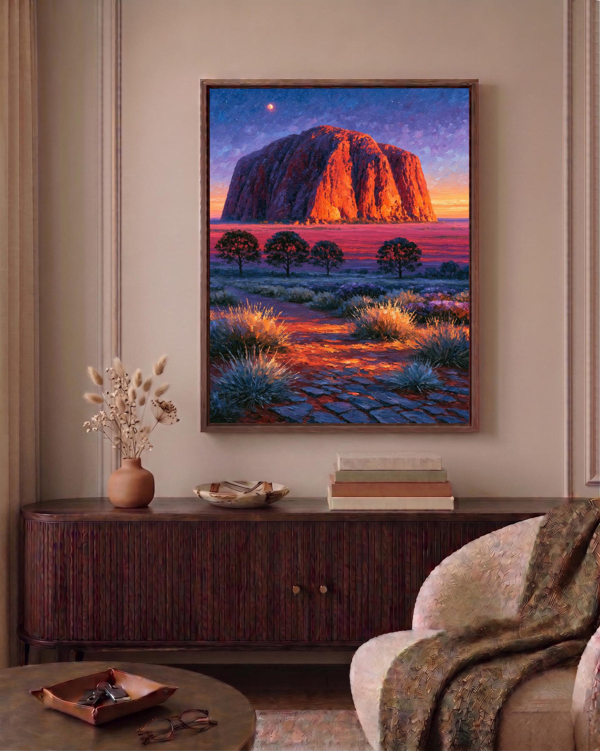 Uluru framed canvas in a handmade solid wood frame, ready to hang