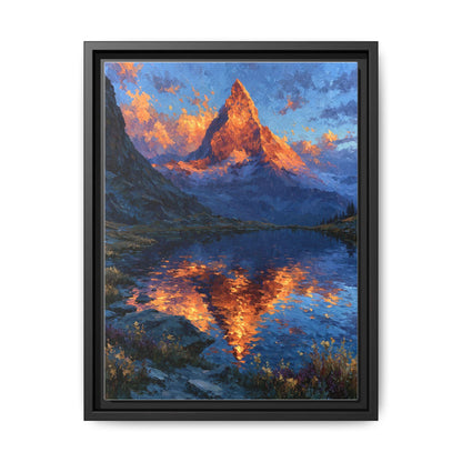 Matterhorn wall art framed canvas print in a black wood frame