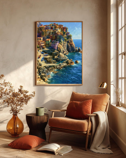 Italian village framed canvas art set in a solid wood frame, ready to hang