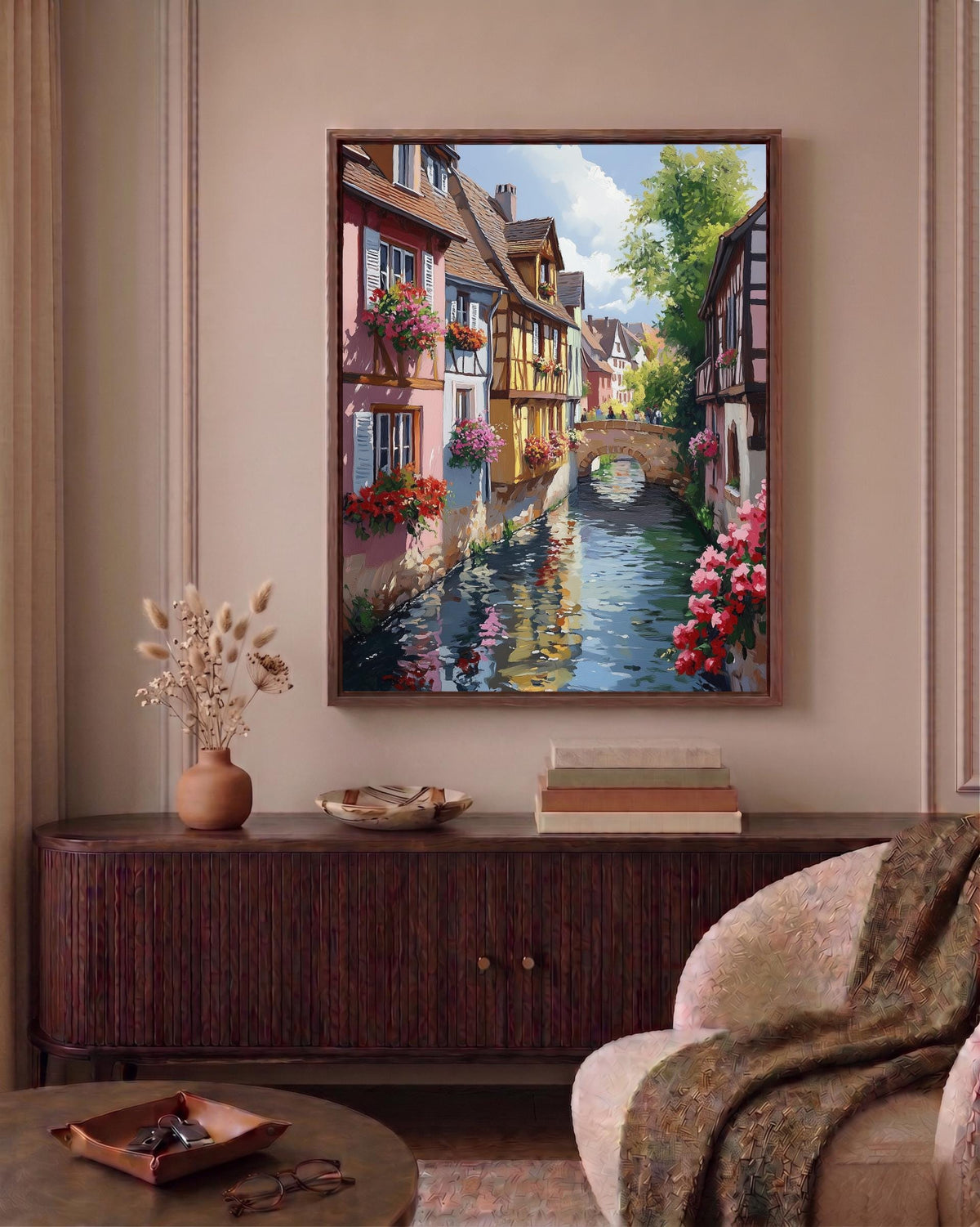 Colmar framed canvas on cotton, hand-framed in solid wood and ready to hang