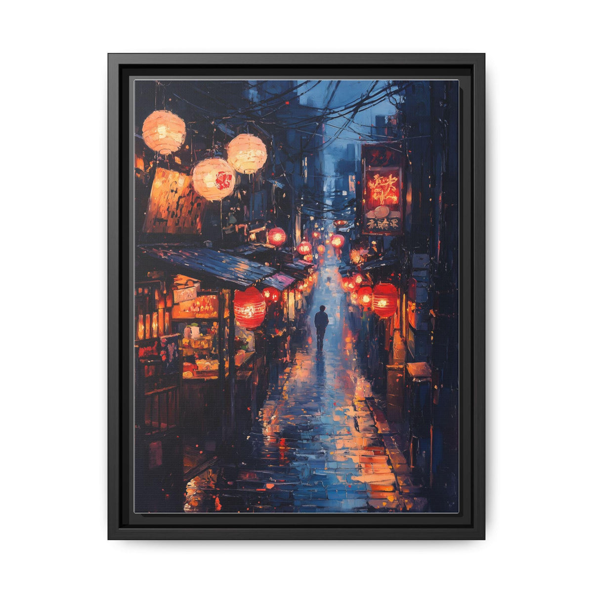 Tokyo wall art framed canvas print in a black wood frame