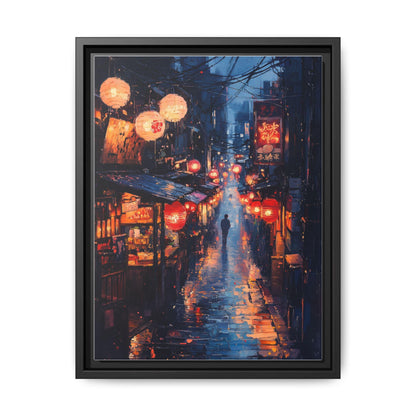 Tokyo wall art framed canvas print in a black wood frame