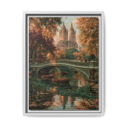 Central Park wall art framed canvas print in a white wood frame