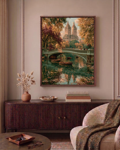 New York autumn framed canvas art set in a solid wood frame, ready to hang