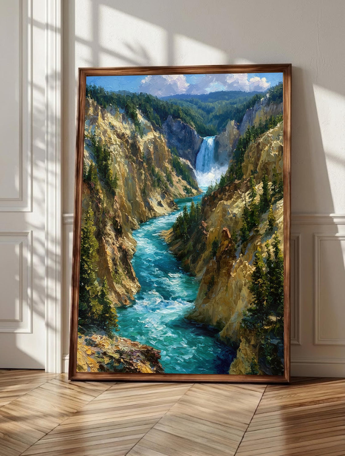 Yellowstone wall art: golden canyon cliffs and the thundering falls at Artist Point