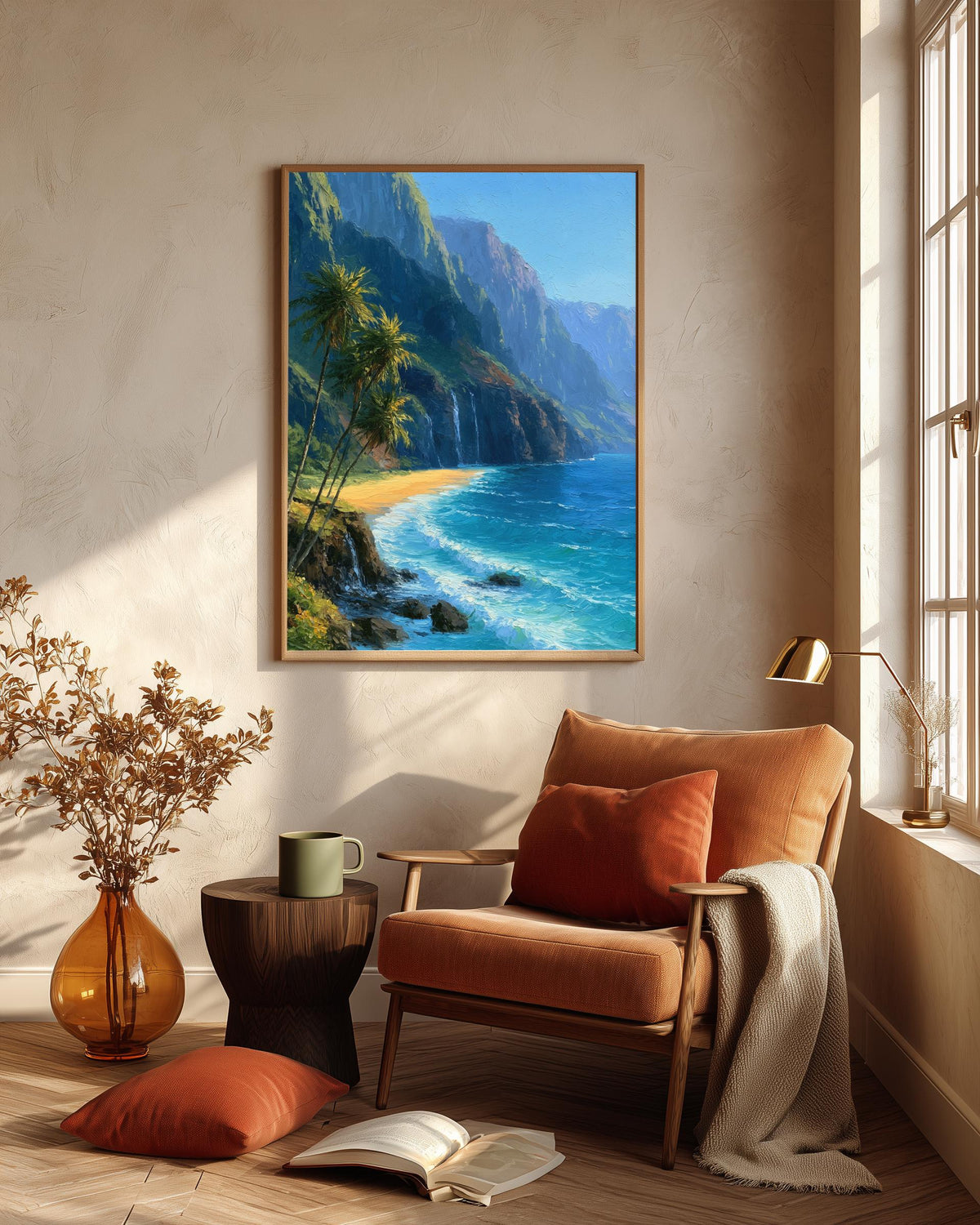 Hawaii coastline canvas print on cotton canvas, hand-framed in solid wood and ready to hang