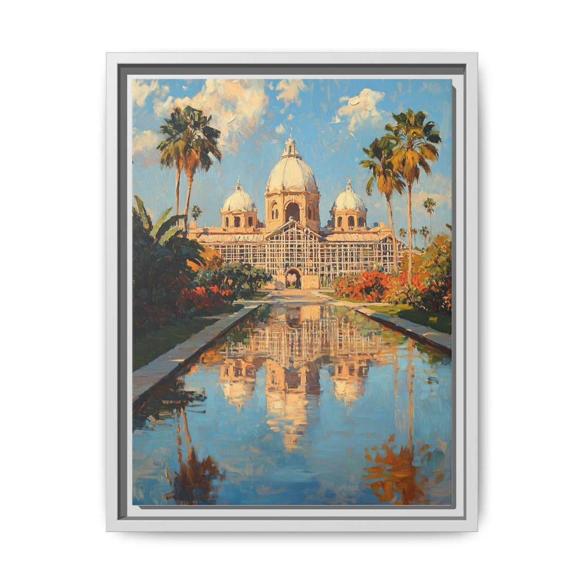 Balboa Park wall art framed canvas print in a white wood frame