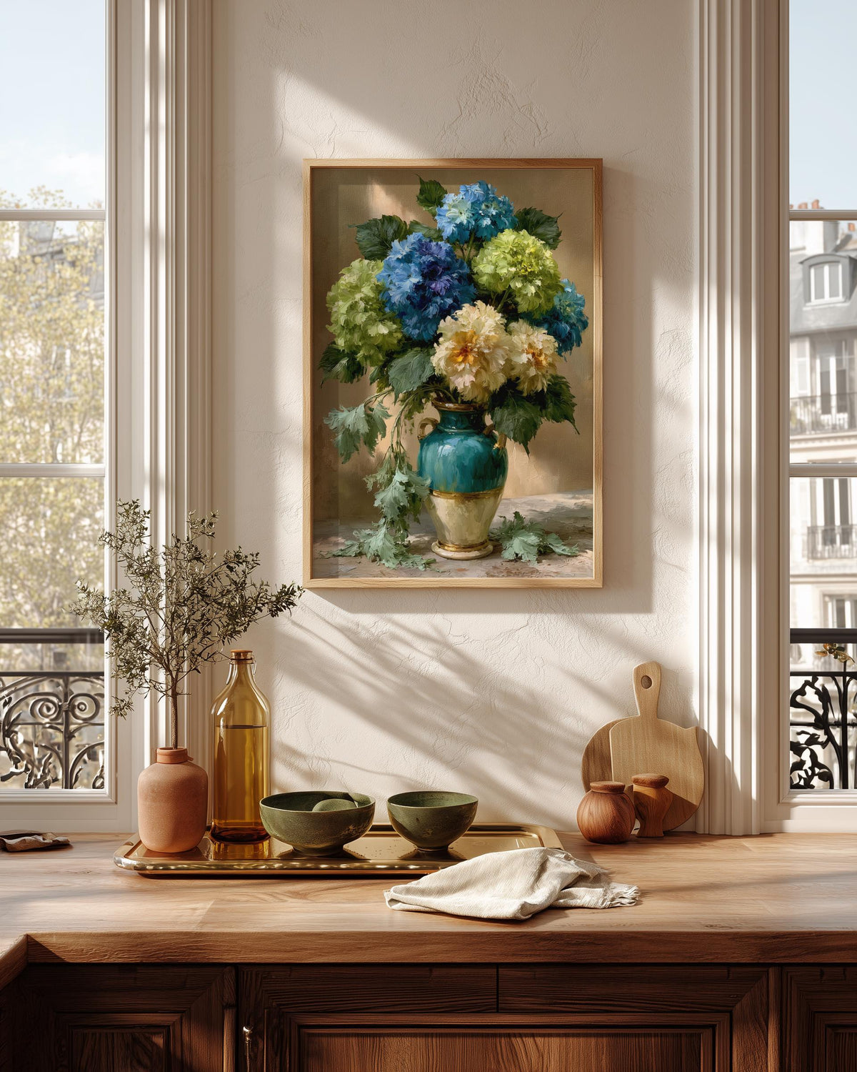 Hydrangea canvas print on cotton canvas, hand-framed in solid wood and ready to hang