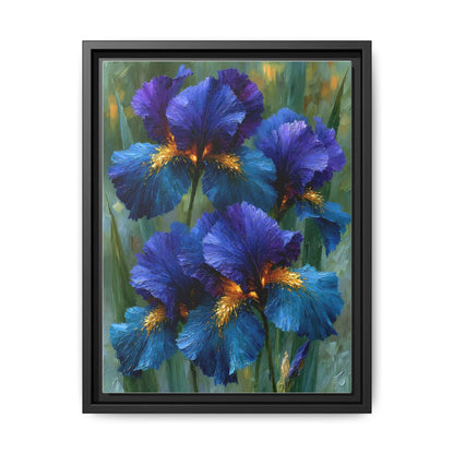 Iris wall art framed canvas print in a black wood frame