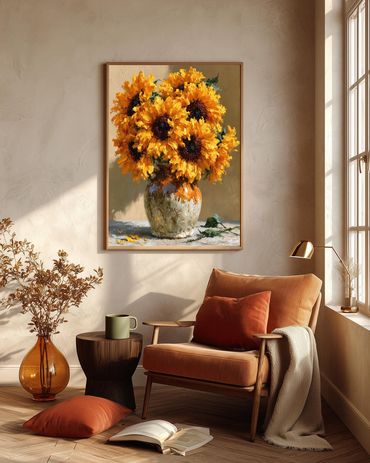 Sunflower framed canvas hand-framed in solid wood, ready to hang out of the box