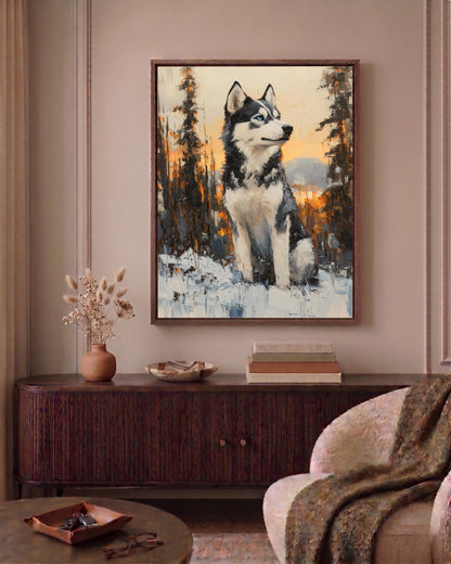 Oil-painting style husky head in silver, white and ice blue, made to order