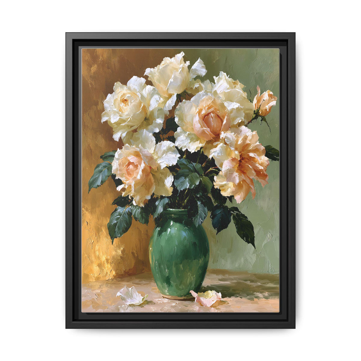 Rose wall art framed canvas print in a black wood frame