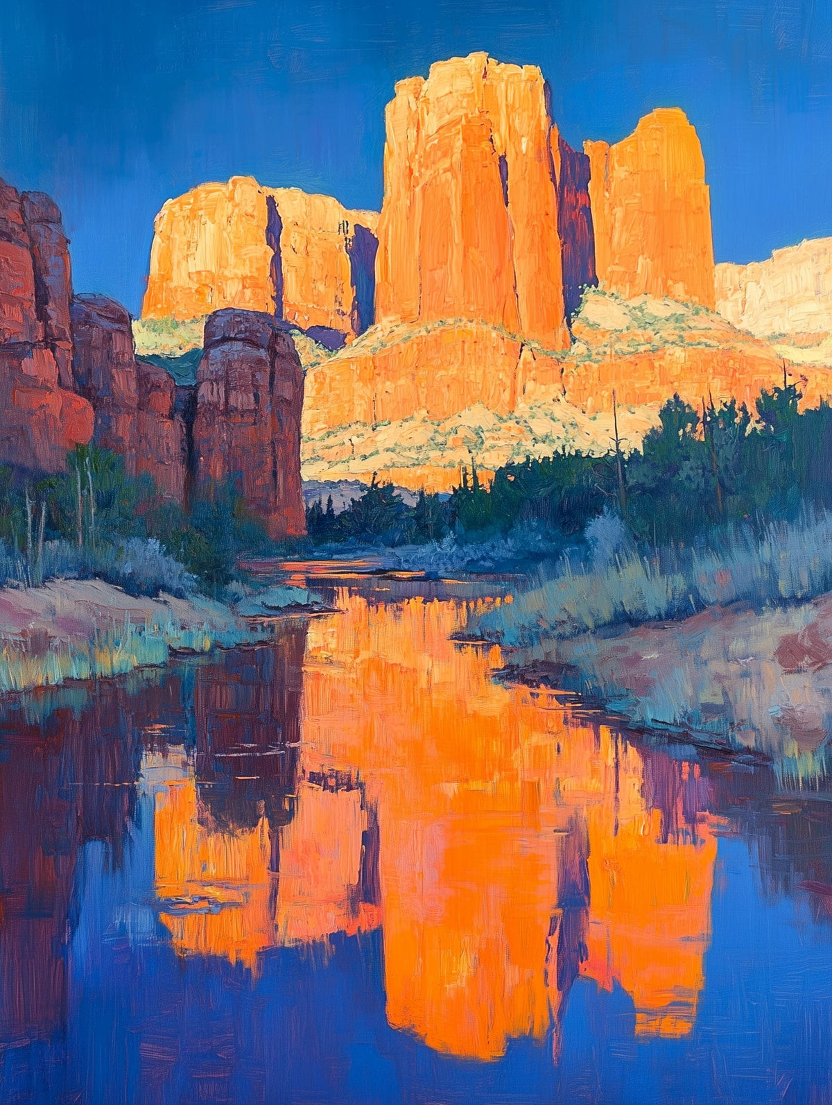 Arizona red rock canvas print with the formation mirrored in still water