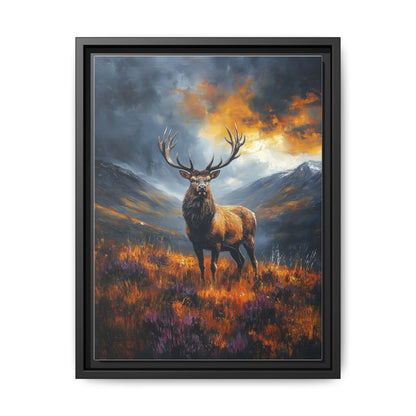 Stag wall art framed canvas print in a black wood frame