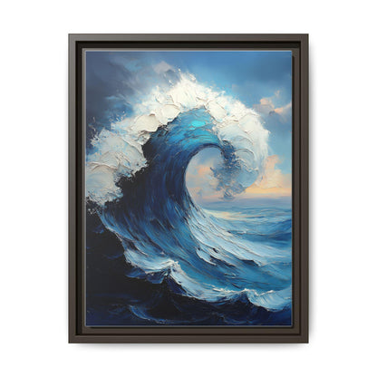 Ocean wall art framed canvas print in an espresso wood frame