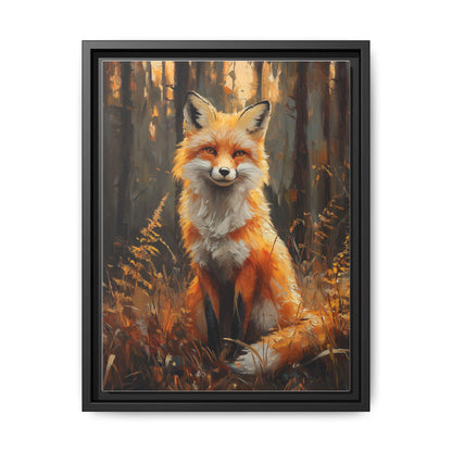 Fox wall art framed canvas print in a black wood frame