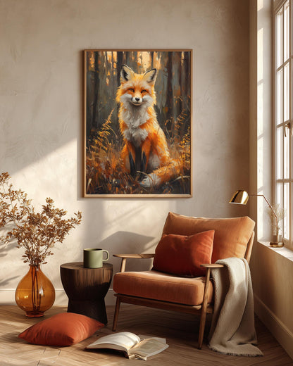 Fox framed canvas printed on cotton and hand-framed in solid wood