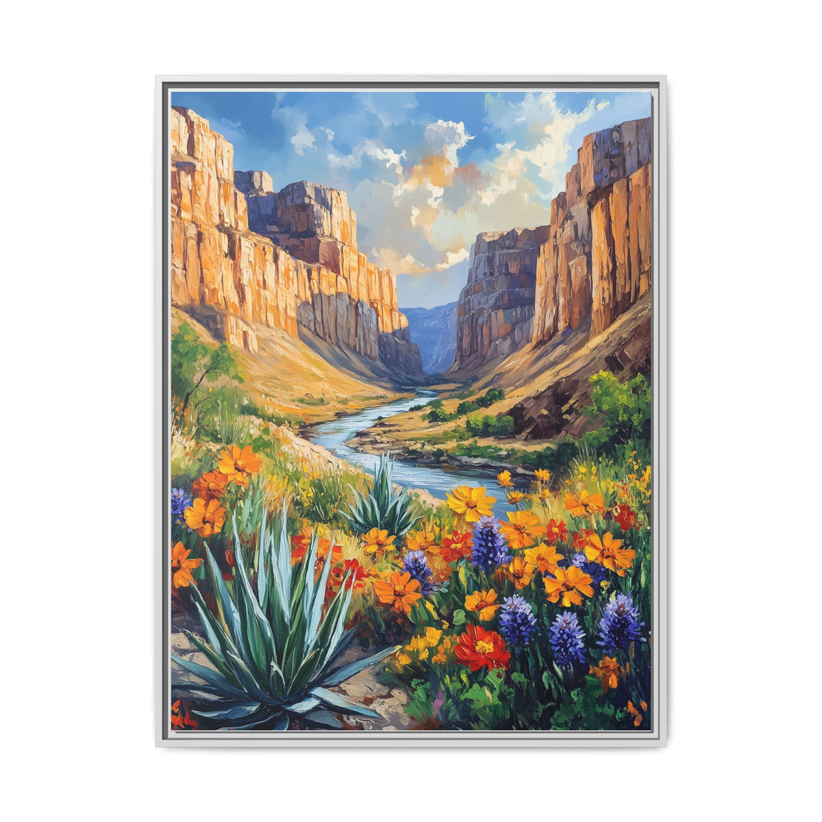 Big Bend wall art framed canvas print in a white wood frame
