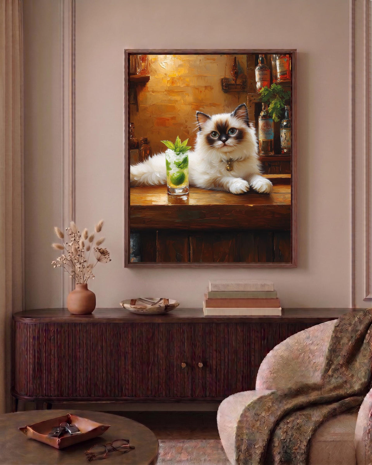 Oil-painting style feline bar print, made to order in seven sizes
