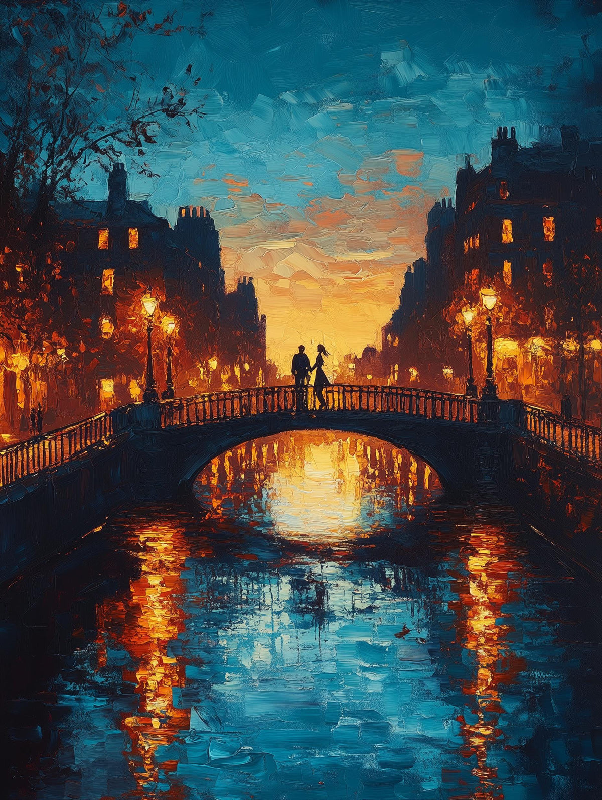 Painterly Ireland canvas print of the Liffey quays worked in thick impasto