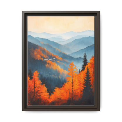 Smoky Mountains wall art framed canvas print in an espresso wood frame