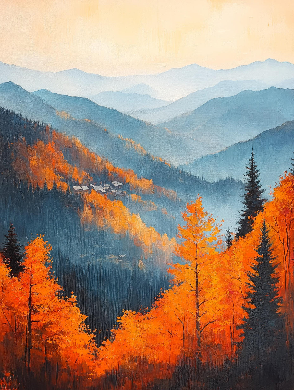 Painterly Tennessee canvas print with autumn colour across the foothills