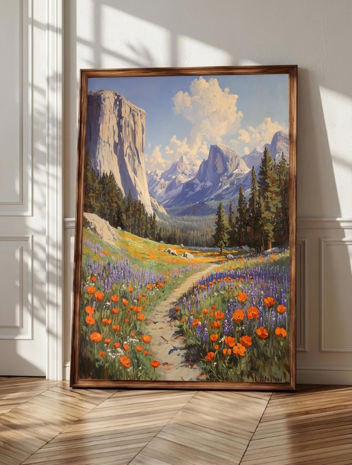 Yosemite wall art: El Capitan towering over a poppy and lupine meadow