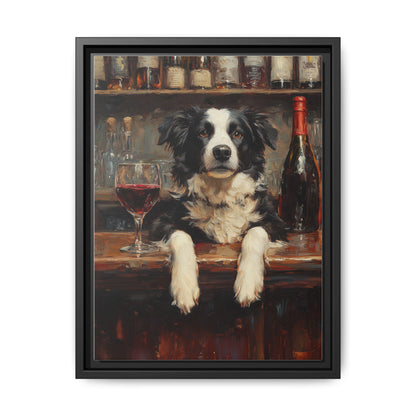 Border Collie framed canvas print in a black wood frame