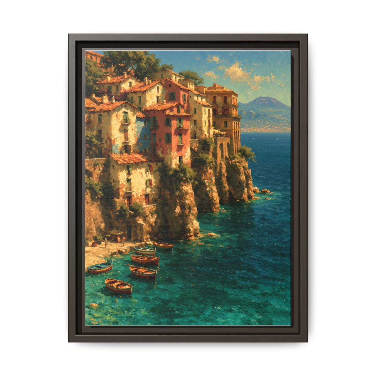 Sorrento wall art framed canvas print in an espresso wood frame