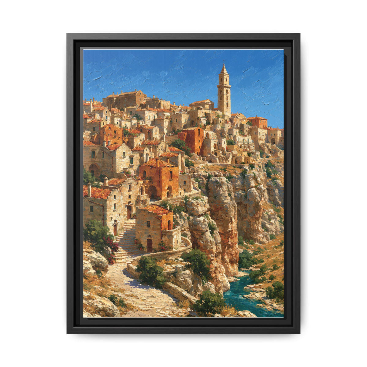Matera wall art framed canvas print in a black wood frame