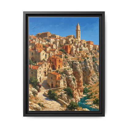 Matera wall art framed canvas print in a black wood frame