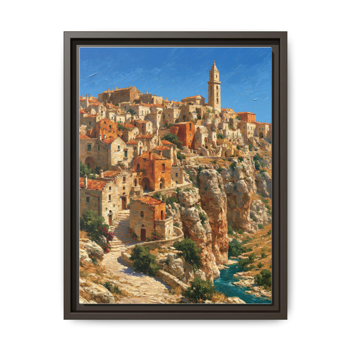 Matera wall art framed canvas print in an espresso wood frame