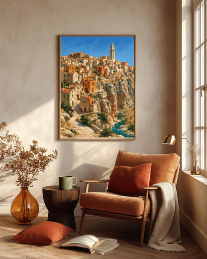 Matera canvas print on cotton canvas, hand-framed in solid wood and made to order
