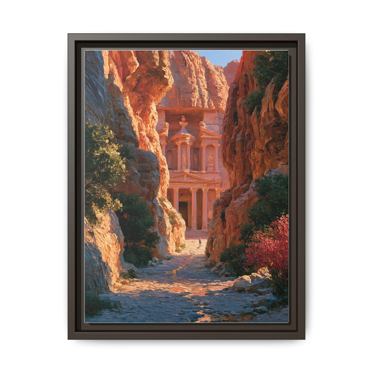 Petra wall art framed canvas print in an espresso wood frame